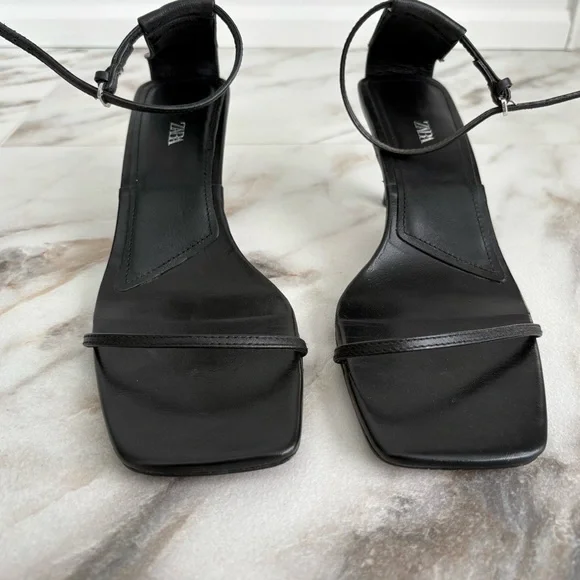 ZARA Black Minimal Ankle Strap Heels | Square Toe Kitten Heel Sandals | Size 40🖤 - Picture 10 of 15